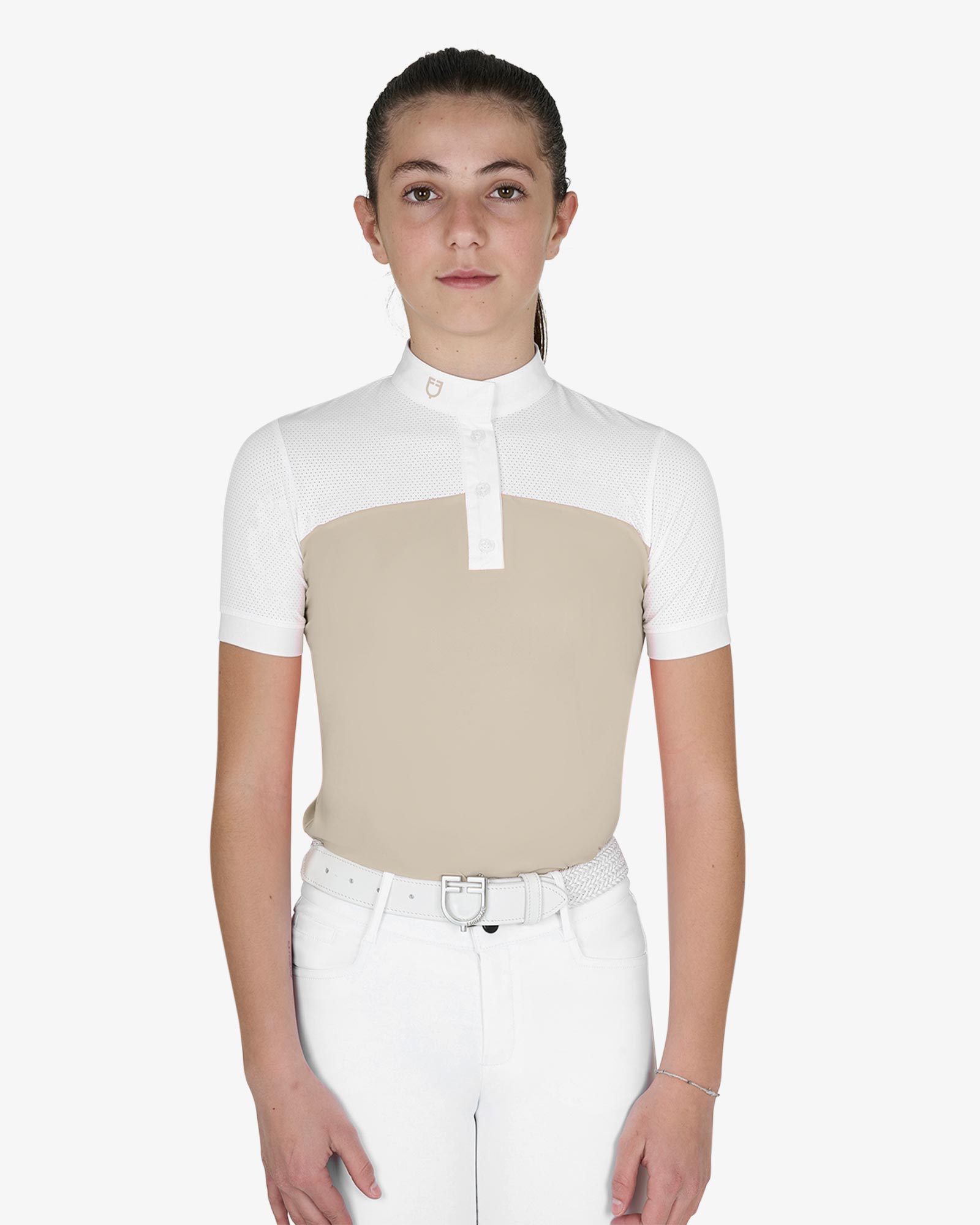 Polo bambina da concorso slim fit tessuto traforato