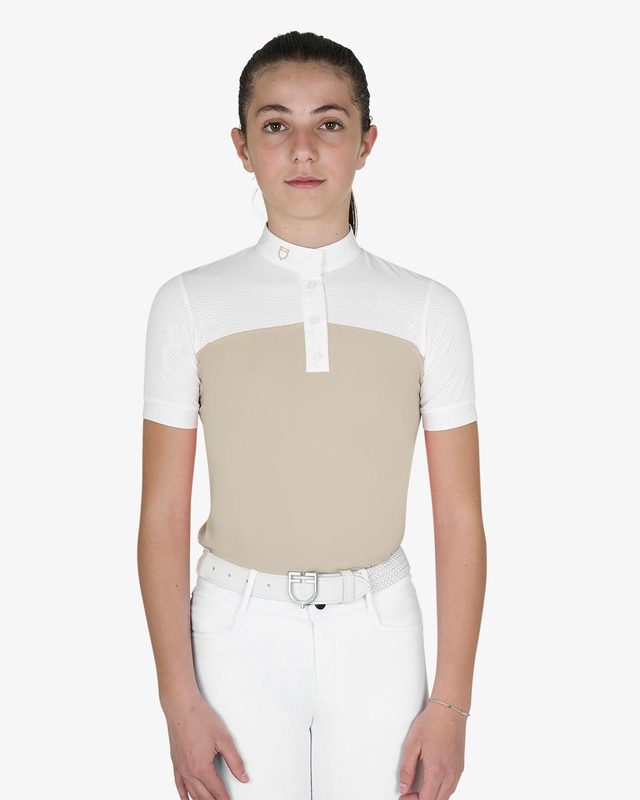 Girls' slim fit competition polo shirt with perforated fabric