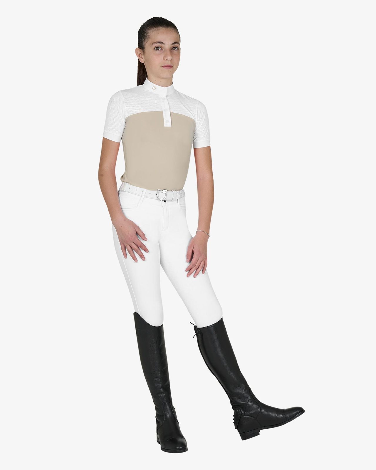 Polo bambina da concorso slim fit tessuto traforato
