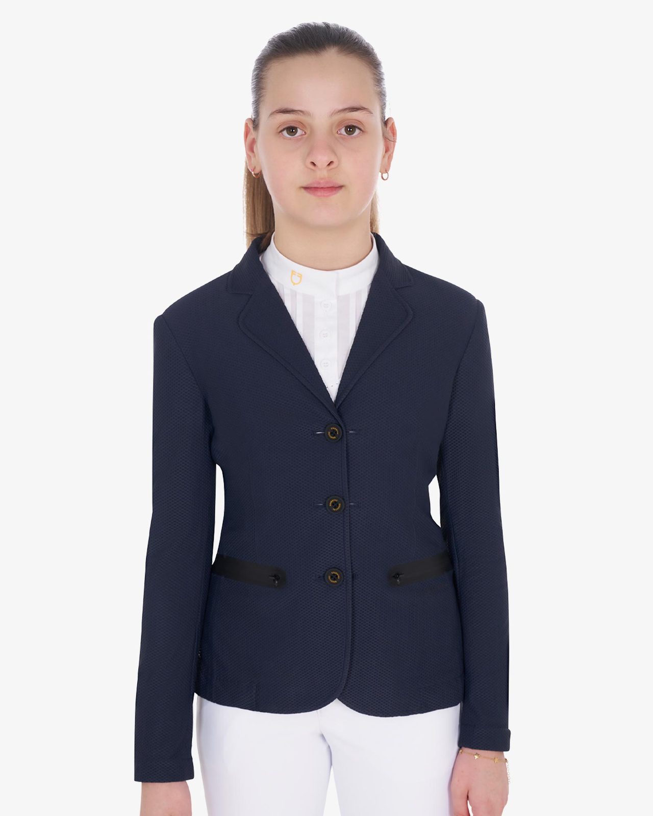 Girls' three-button competition jacket perforated fabric