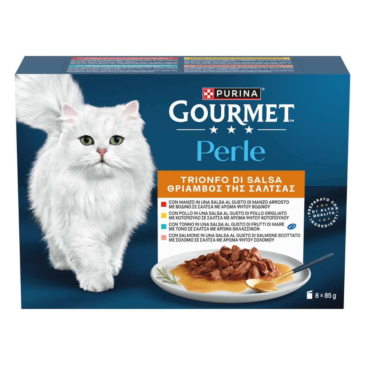 GOURMET PERLE 8x85g Trionfo di Salsa (Manzo / Pollo / Salmone / Tonno)
