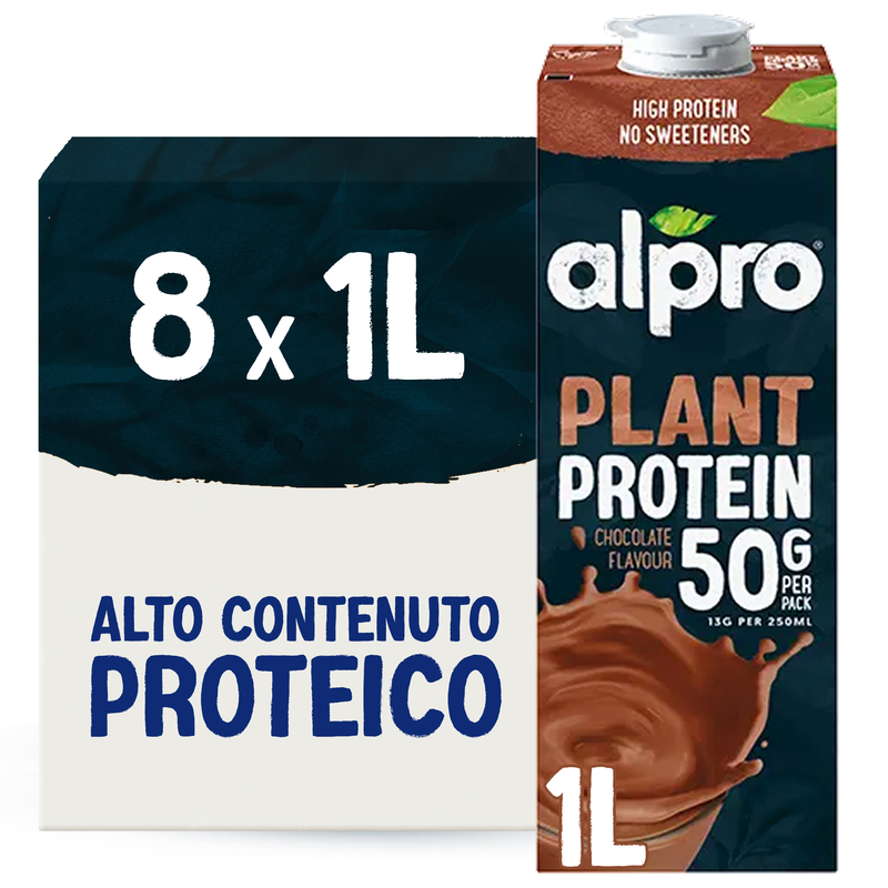 ALPRO PROTEIN 50g Bevanda Vegetale Proteica alla Soia Gusto Cioccolato 8x1l