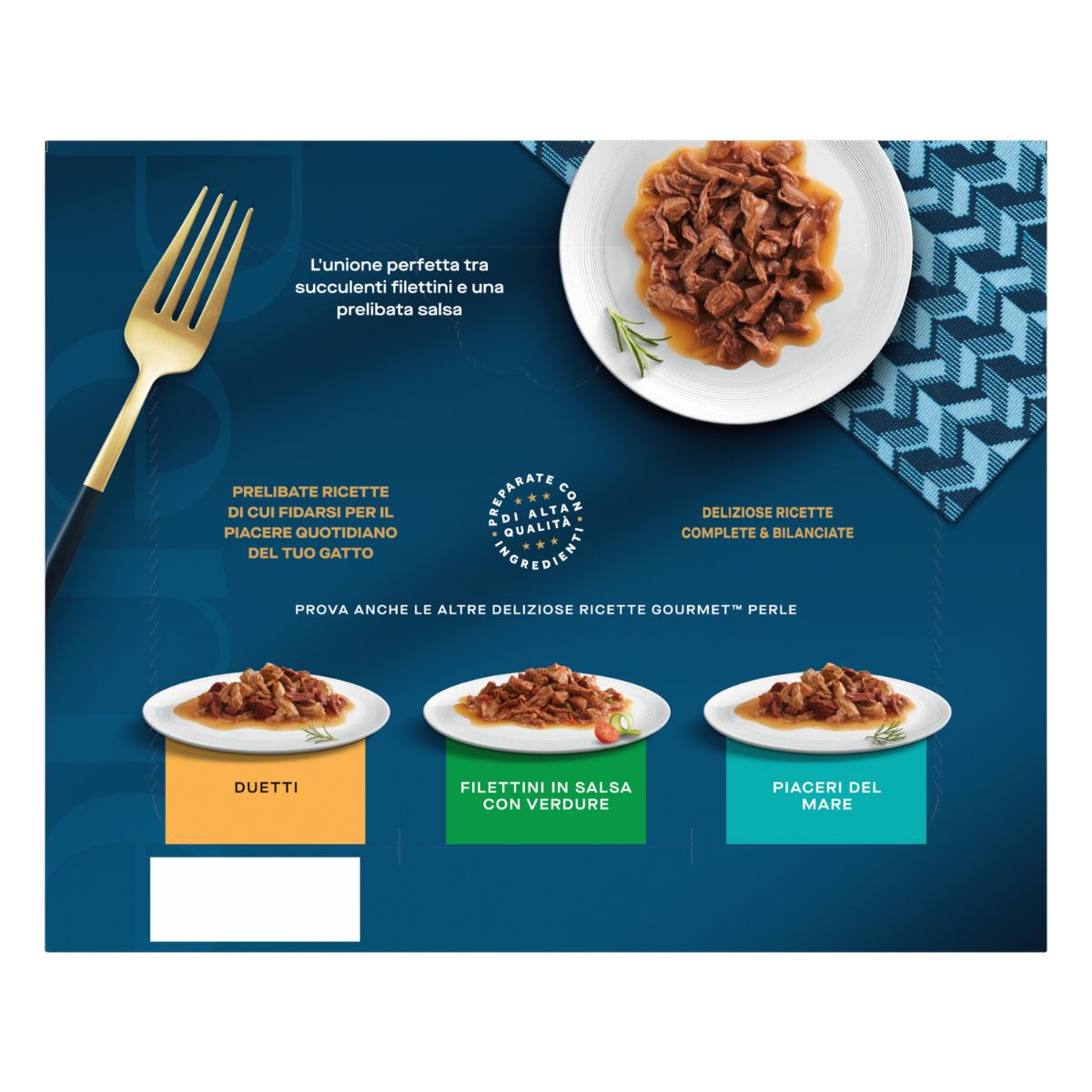GOURMET PERLE 24x85g Selezione: Capolavori del Gusto (Pollo / Vitello con Verdure / Salmone & Gamberetti /Pesce dell'Oceano & Gamberetti ) 6x Varietà