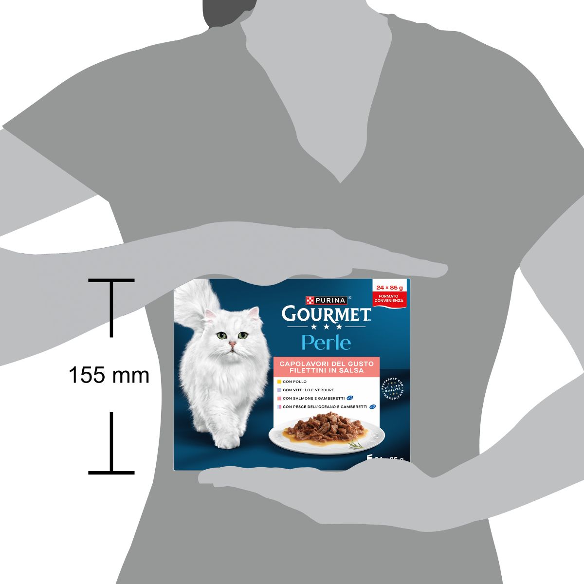 GOURMET PERLE 24x85g Selezione: Capolavori del Gusto (Pollo / Vitello con Verdure / Salmone & Gamberetti /Pesce dell'Oceano & Gamberetti ) 6x Varietà