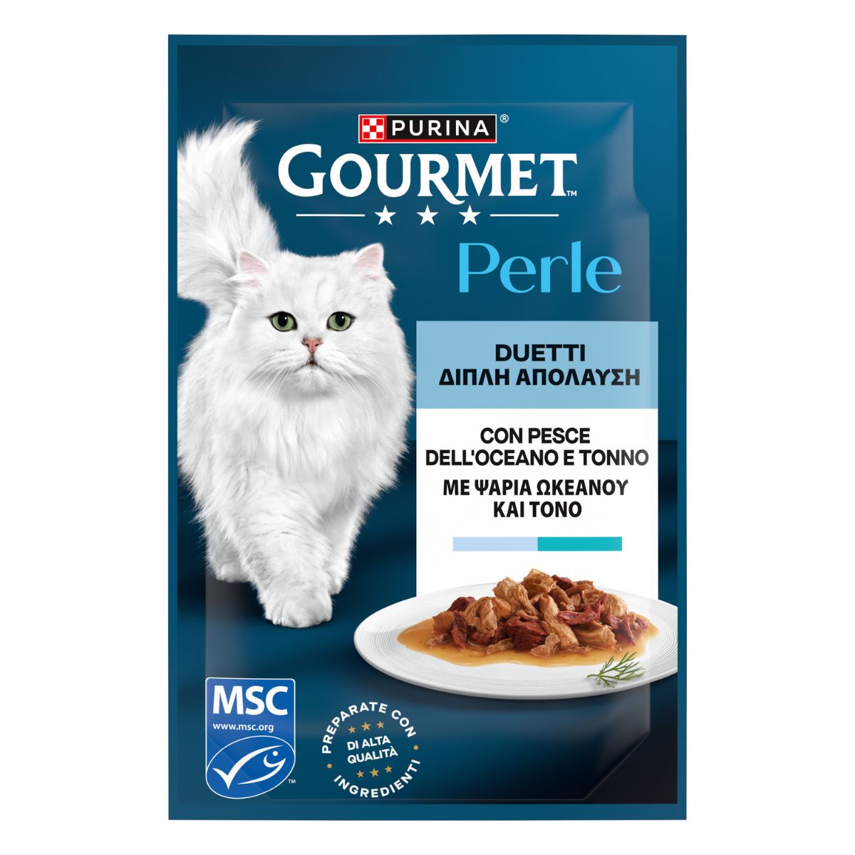 GOURMET PERLE 85g Duetti Filettini in Salsa Pesce dell'Oceano e Tonno