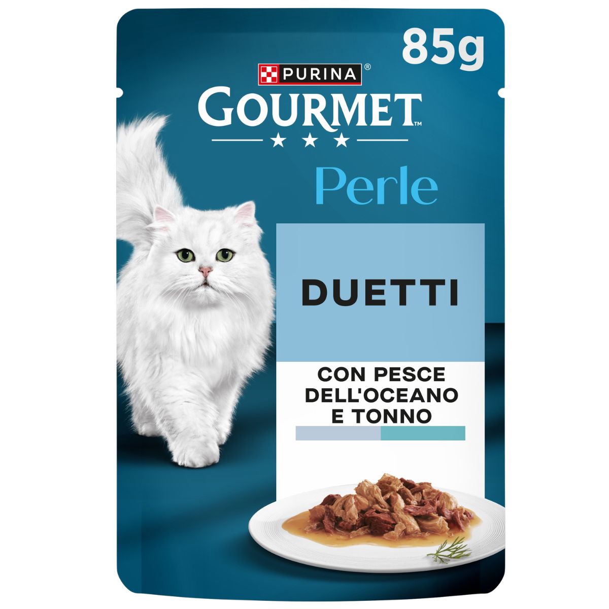 GOURMET PERLE 85g Duetti Filettini in Salsa Pesce dell'Oceano e Tonno