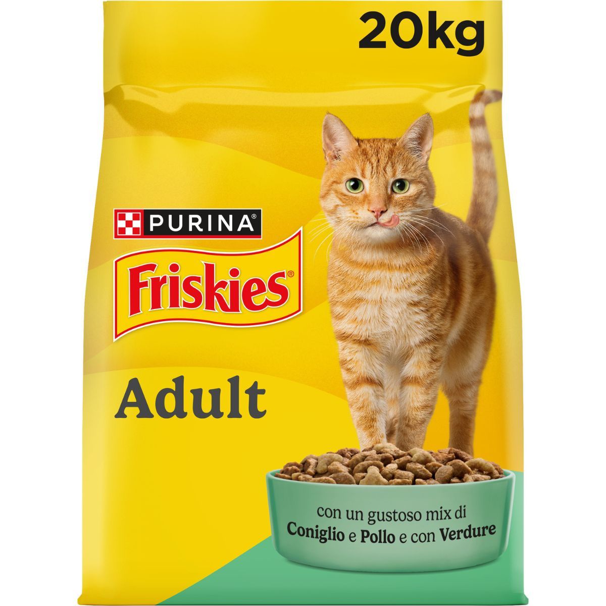 PURINA FRISKIES® Adult con un gustoso mix di Coniglio e Pollo e con Verdure