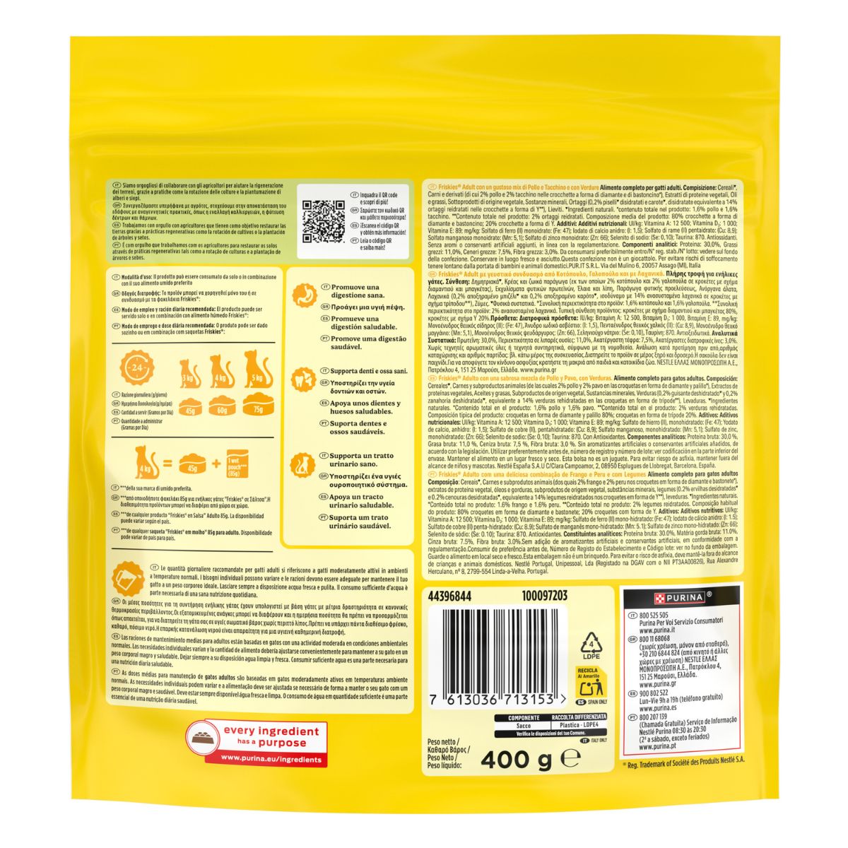 PURINA FRISKIES® Adult crocchette per gatti adulti con un gustoso mix di Pollo e Tacchino e con Verdure in confezione da 400g