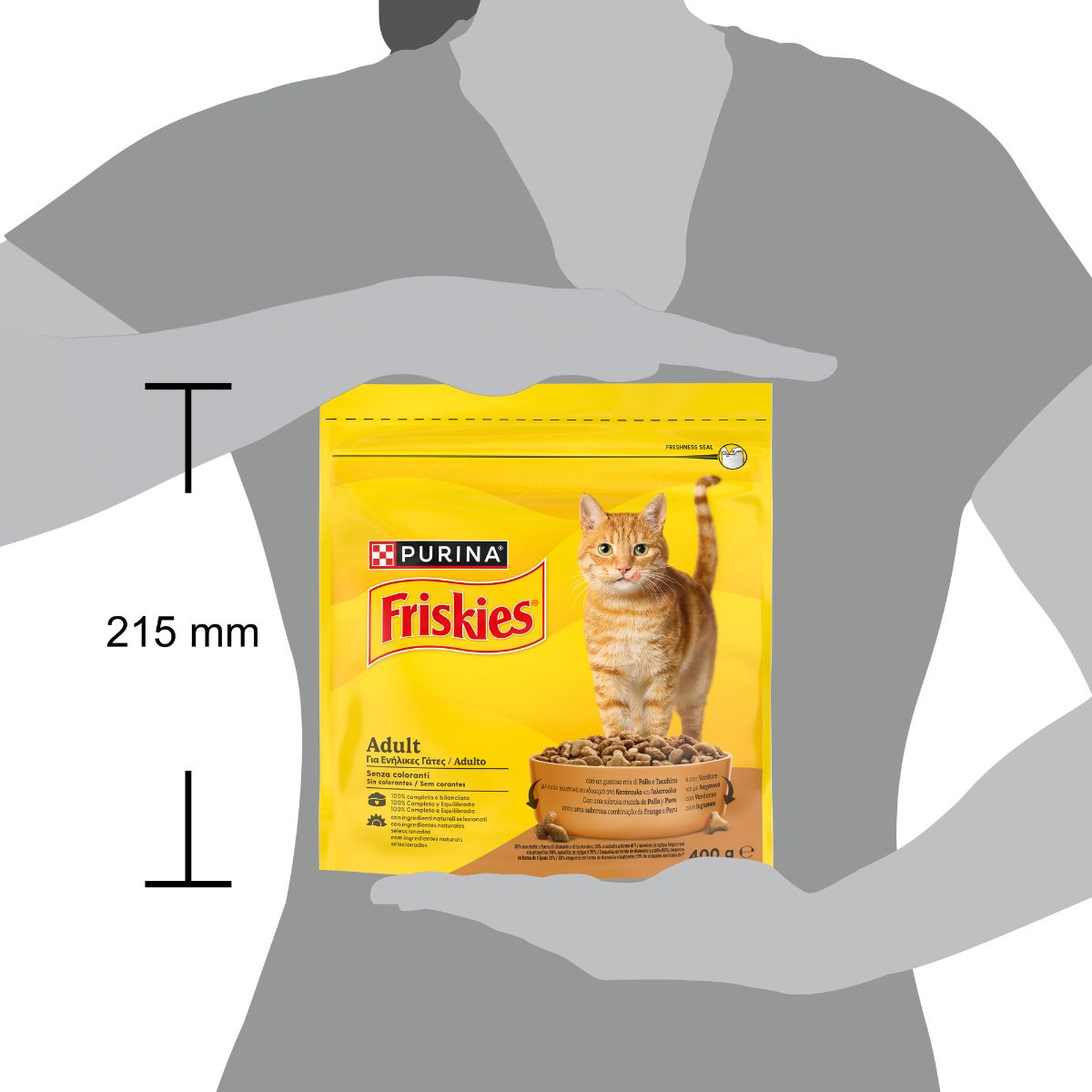 PURINA FRISKIES® Adult crocchette per gatti adulti con un gustoso mix di Pollo e Tacchino e con Verdure in confezione da 400g