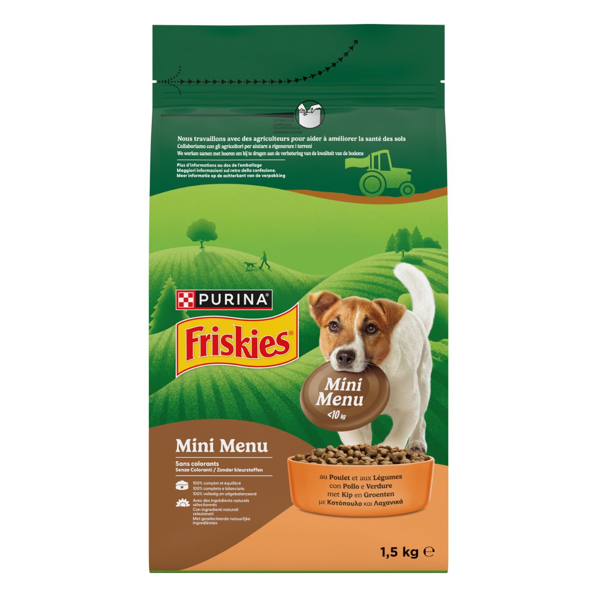 PURINA FRISKIES® Mini Menu crocchette per cani di piccola taglia con pollo e verdure in confezione da 1,5kg