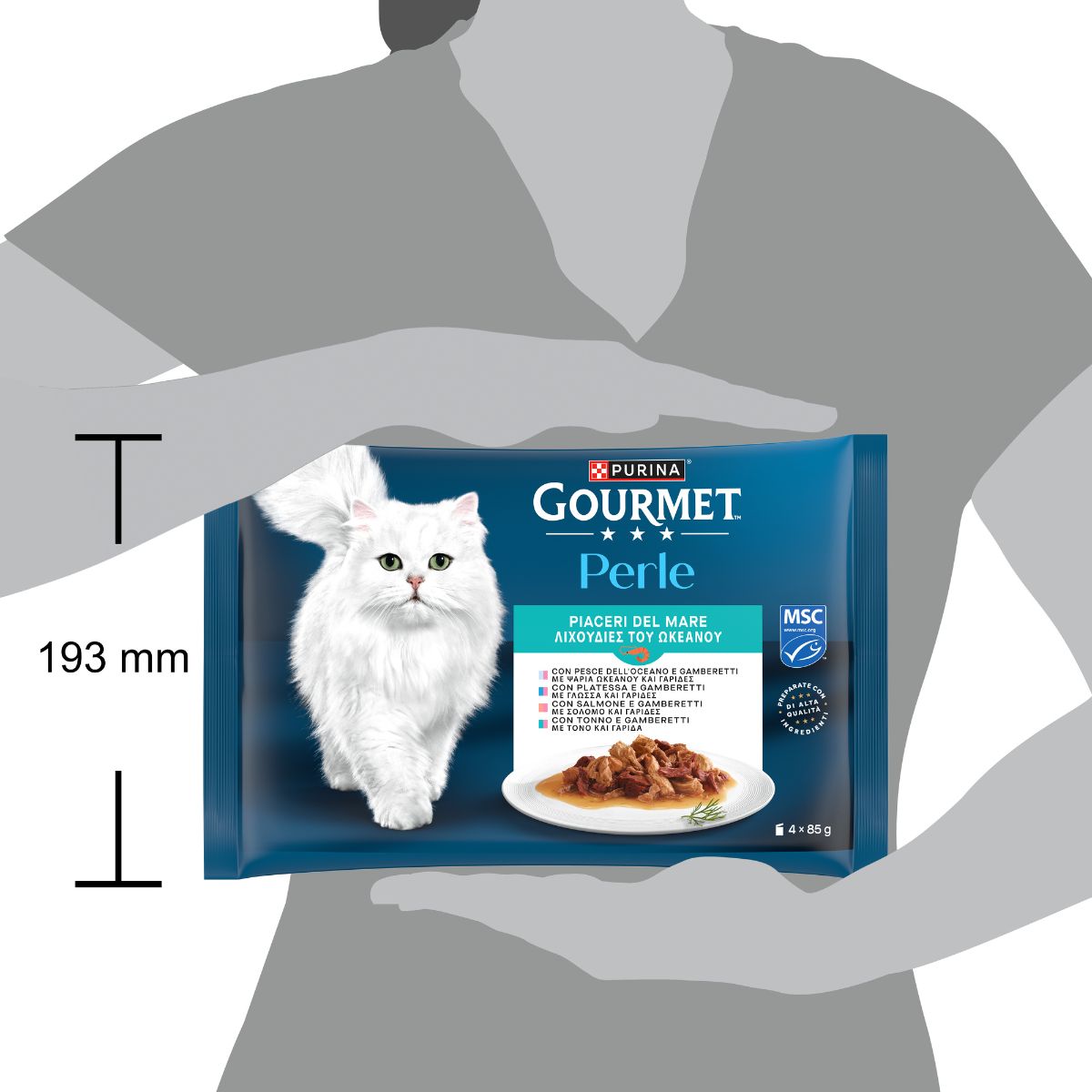 GOURMET PERLE 4x85g Piaceri del Mare Filettini in Salsa (Pesce dell'Oceano, Platessa, Salmone, Tonno con Gamberetti) 2023