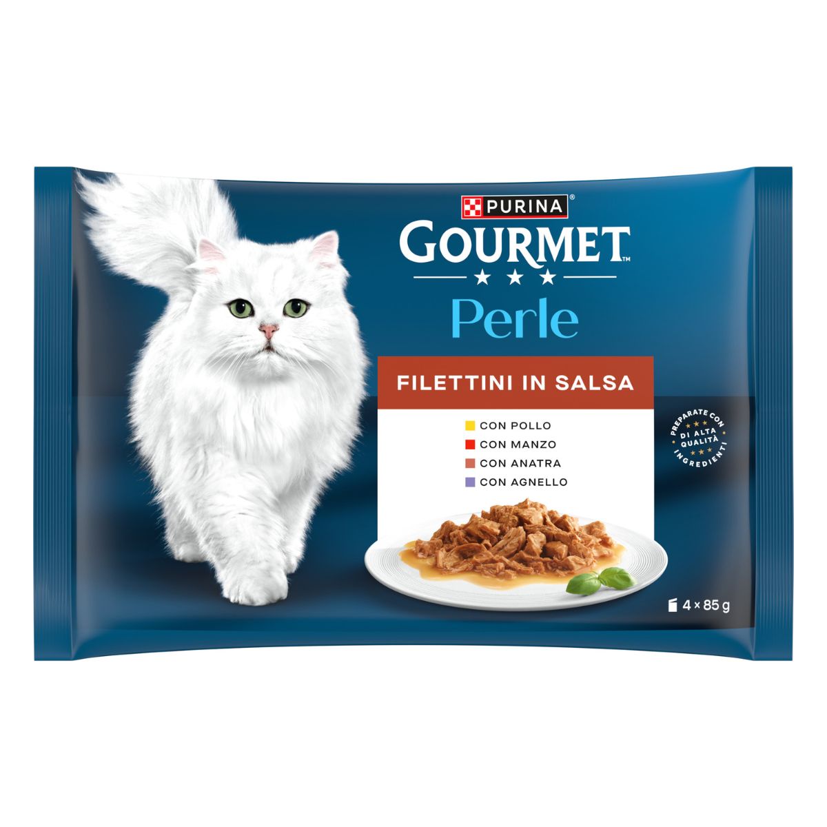 GOURMET PERLE 4x85g Filettini in Salsa (Manzo, Pollo, Agnello, Anatra)