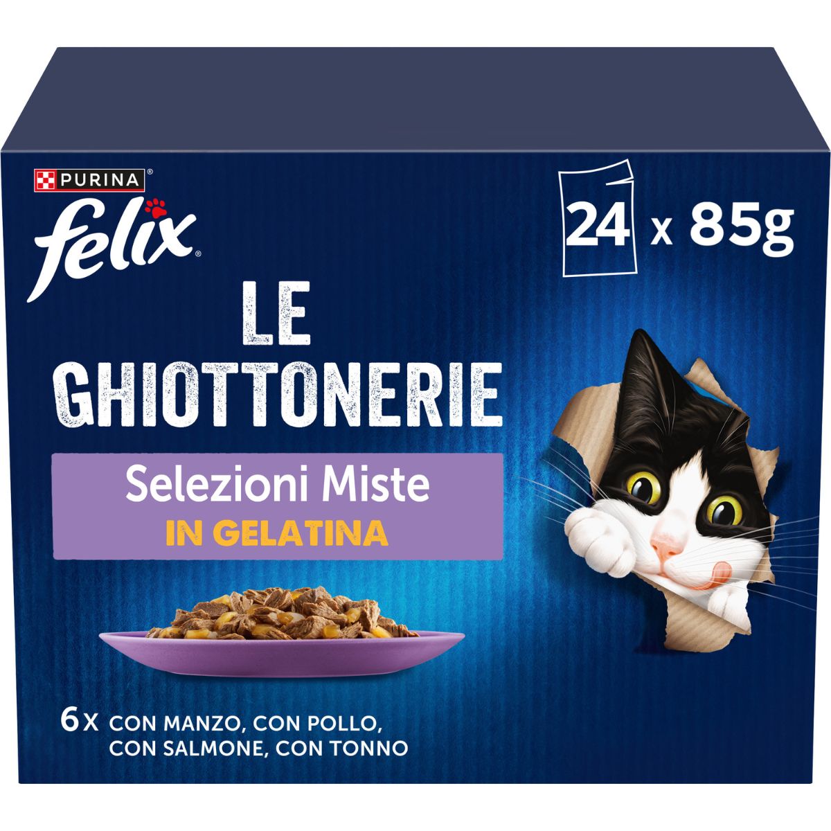 Felix Ghiottonerie 24x85g Selezioni Miste - Manzo, Pollo, Salmone, Tonno