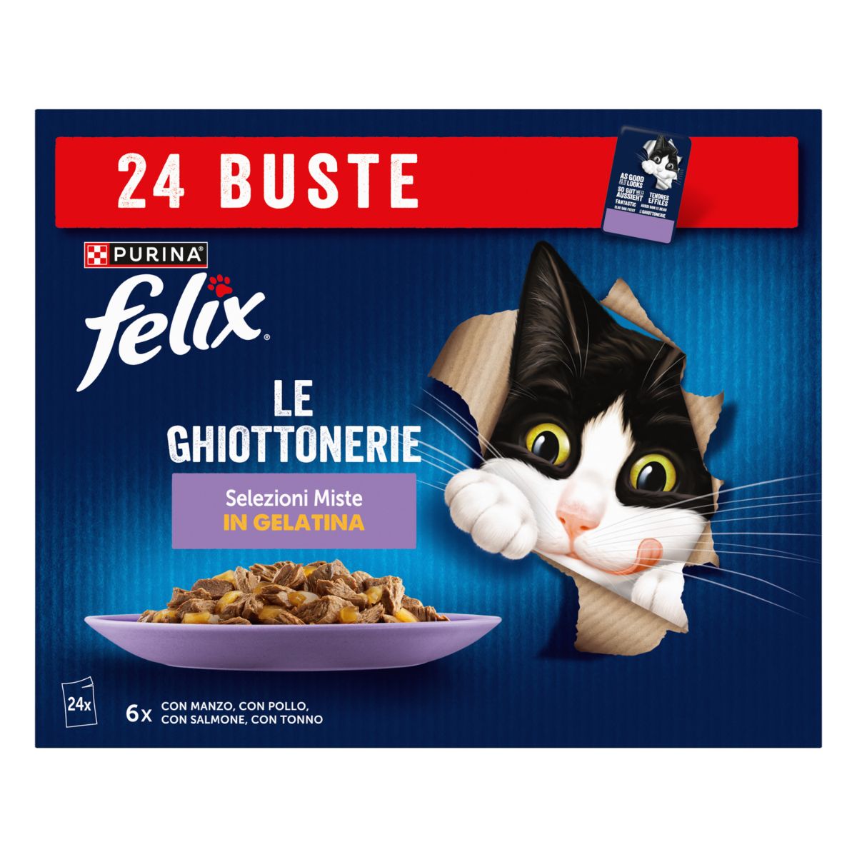 Felix Ghiottonerie 24x85g Selezioni Miste - Manzo, Pollo, Salmone, Tonno