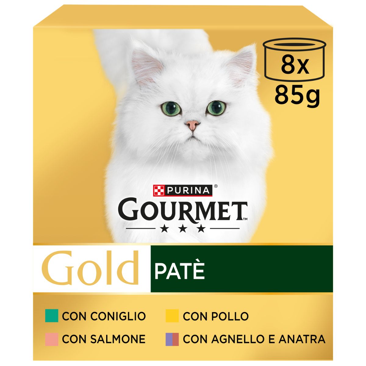 GOURMET GOLD 8x85g Patè (Pollo, Salmone, Coniglio, Agnello & Anatra)