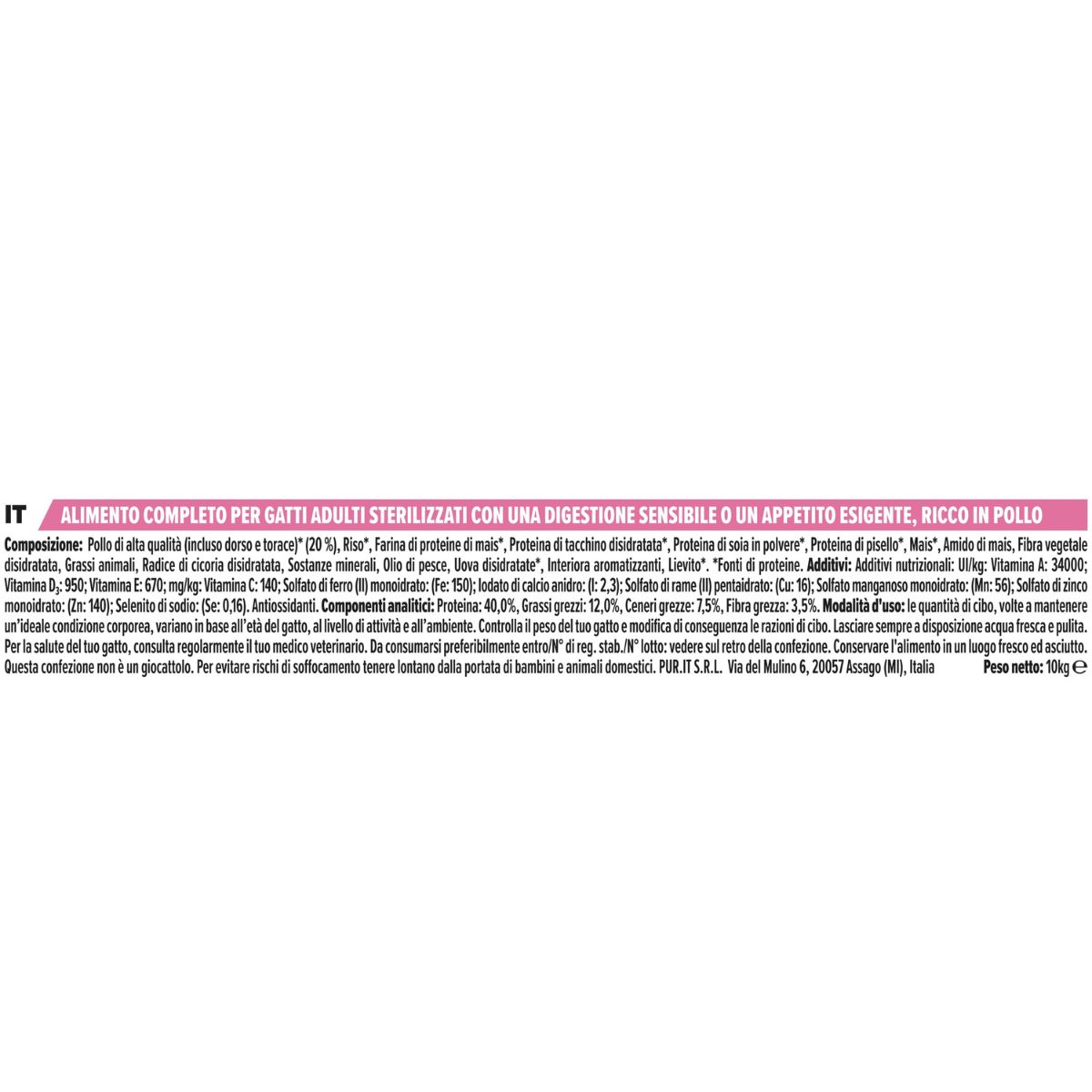 PURINA PRO PLAN CAT Sterilised Adult 1+ Delicate Digestion ricco in pollo