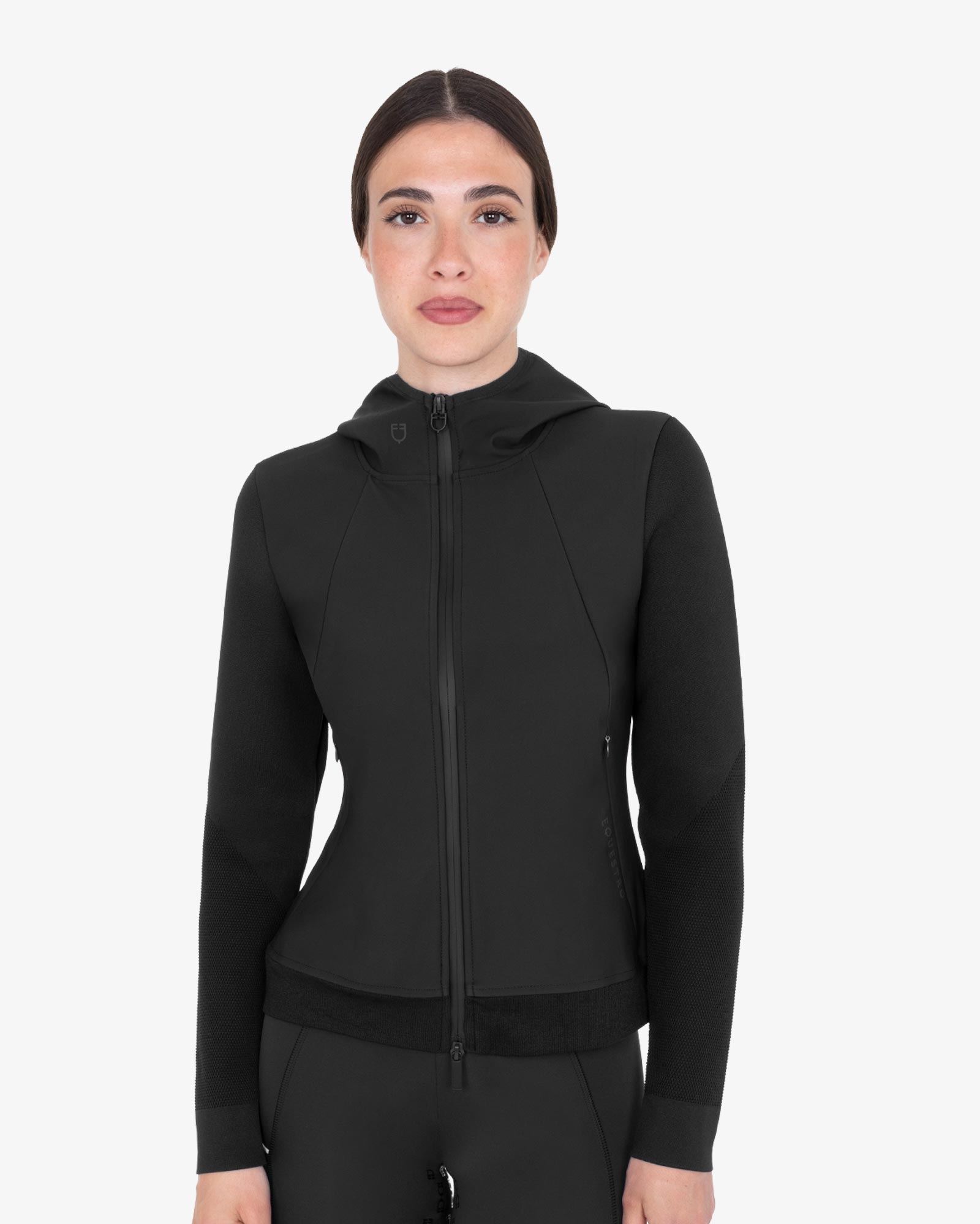 Felpa tecnica donna con cappuccio e inserti micro mesh
