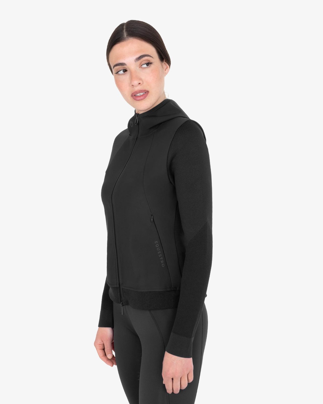 Felpa tecnica donna con cappuccio e inserti micro mesh