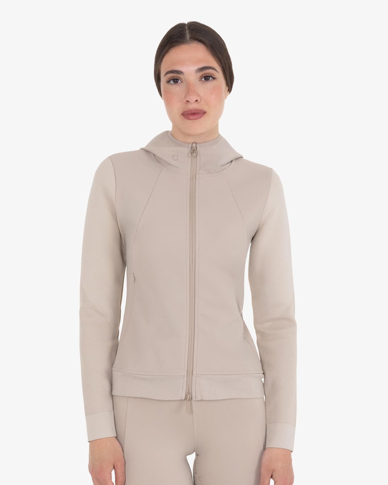 Felpa tecnica donna con cappuccio e inserti micro mesh