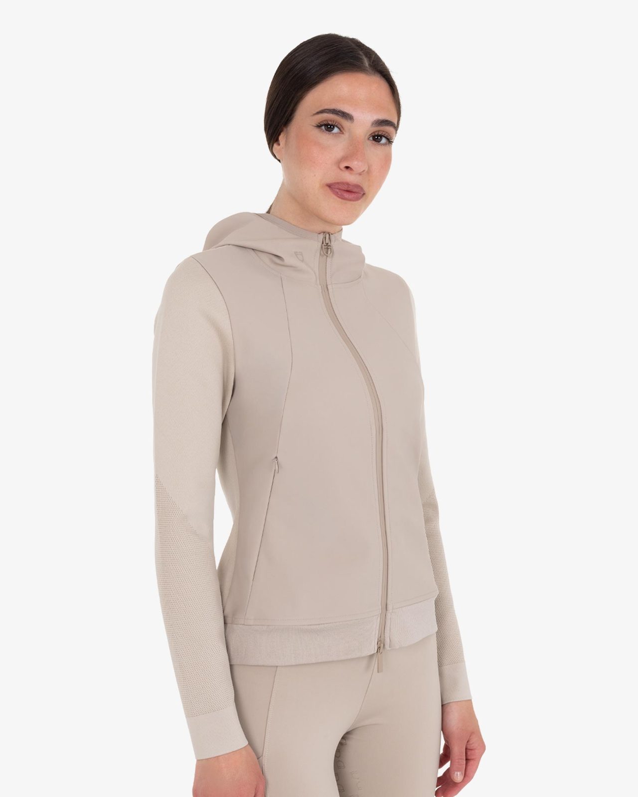 Felpa tecnica donna con cappuccio e inserti micro mesh
