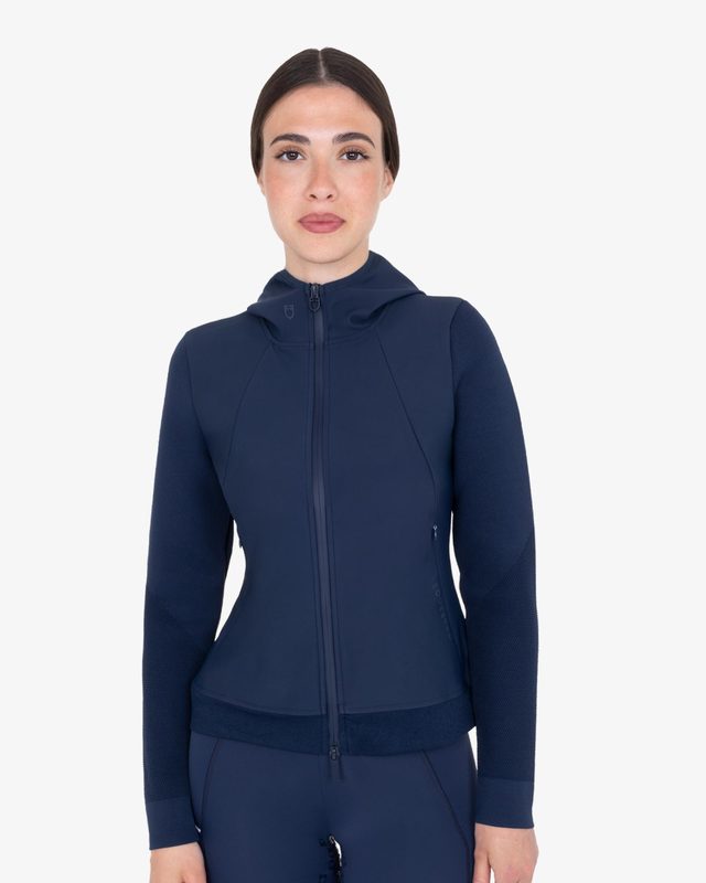 Women's technical hooded sweatshirt with micro-mesh inserts