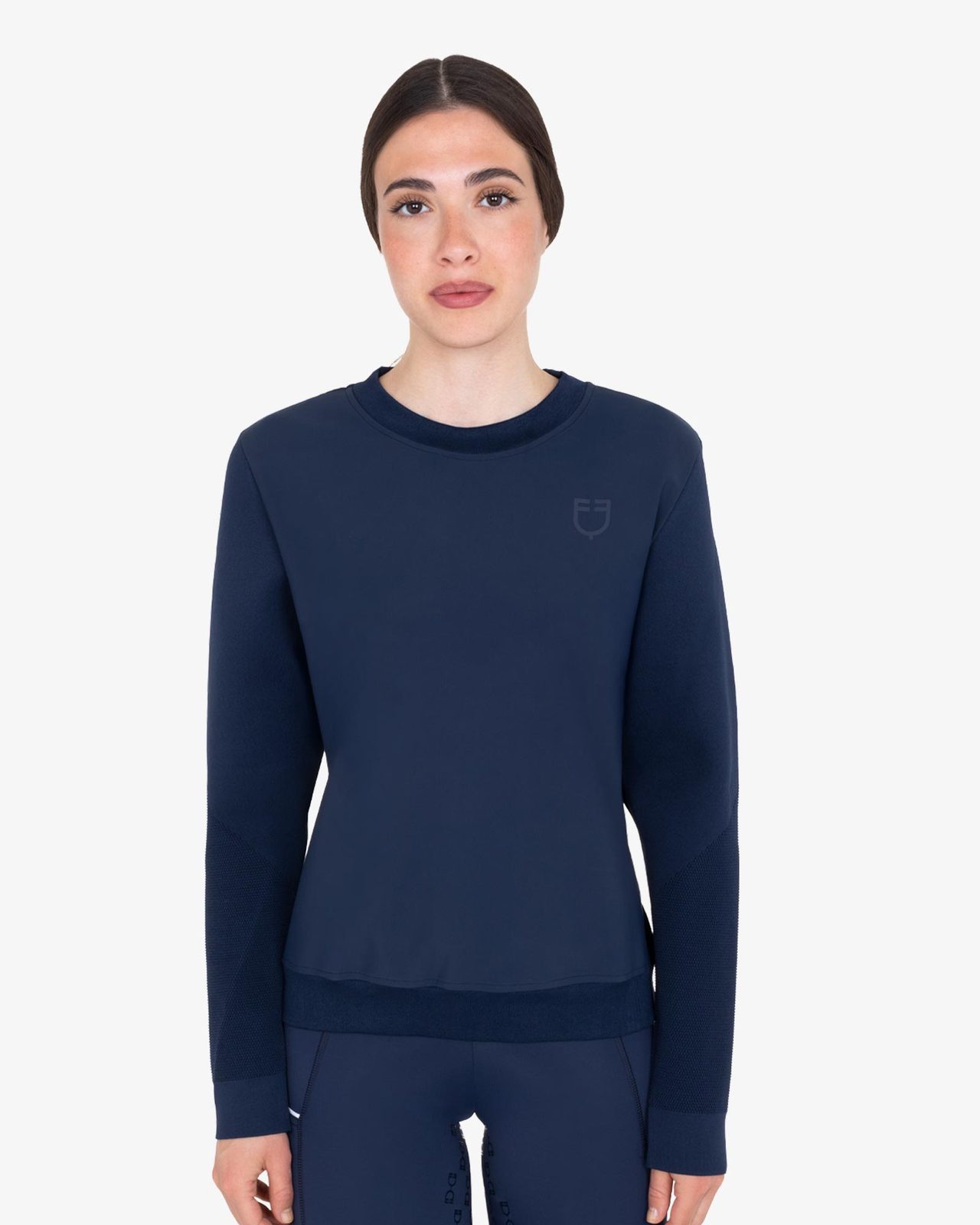 Women's technical crewneck sweatshirt with micro-mesh inserts