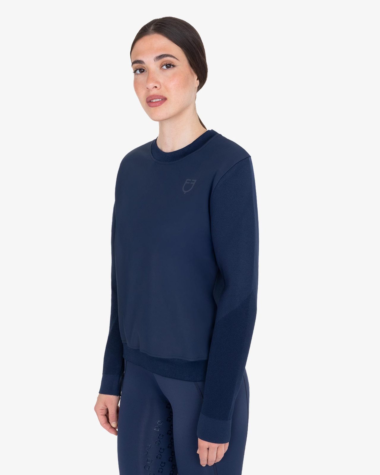 Women's technical crewneck sweatshirt with micro-mesh inserts