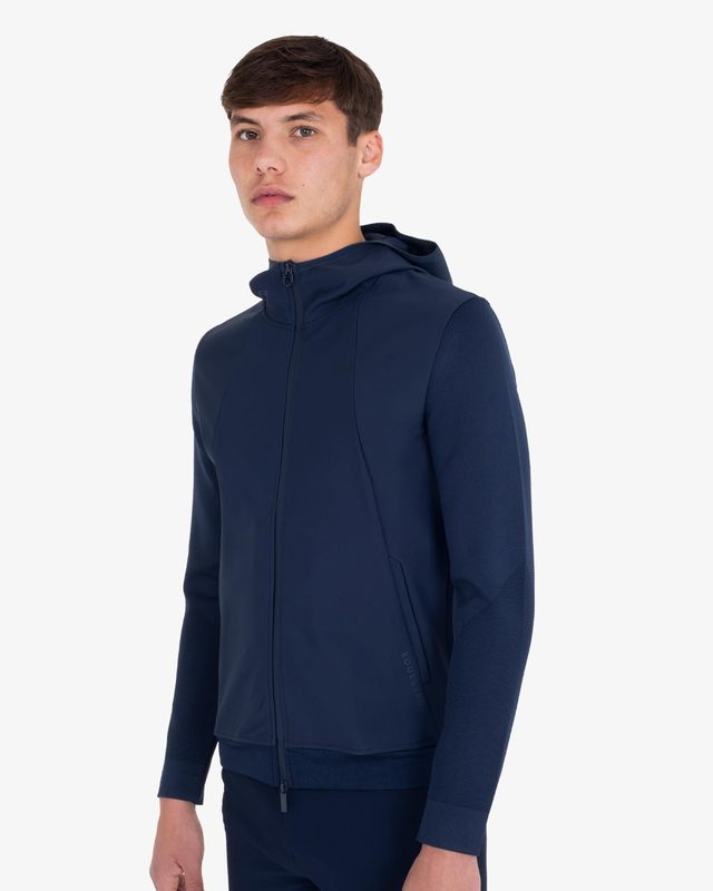 Men's technical sweatshirt with hood and micro-mesh inserts
