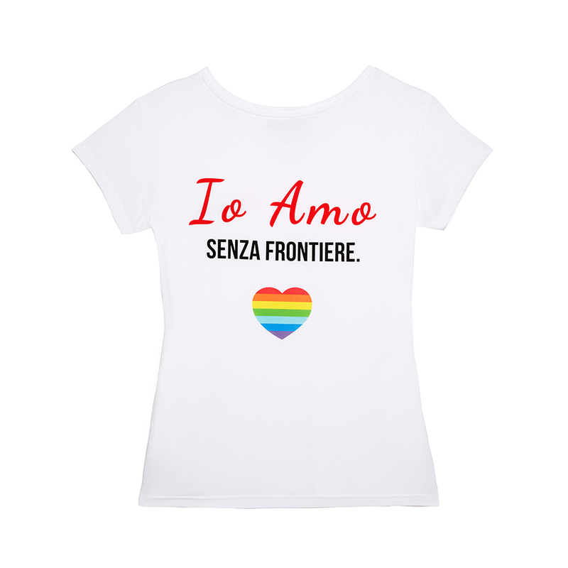 T-shirt donna bianca Io Amo senza frontiere