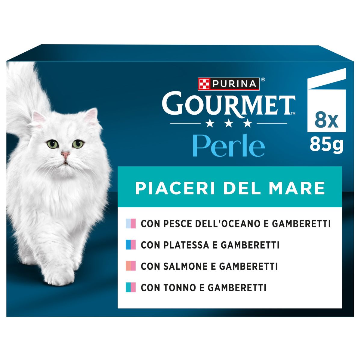 GOURMET PERLE 8x85g Piaceri del Mare Filettini in Salsa (Pesce dell'Oceano, Platessa, Salmone, Tonno con Gamberetti) 2023