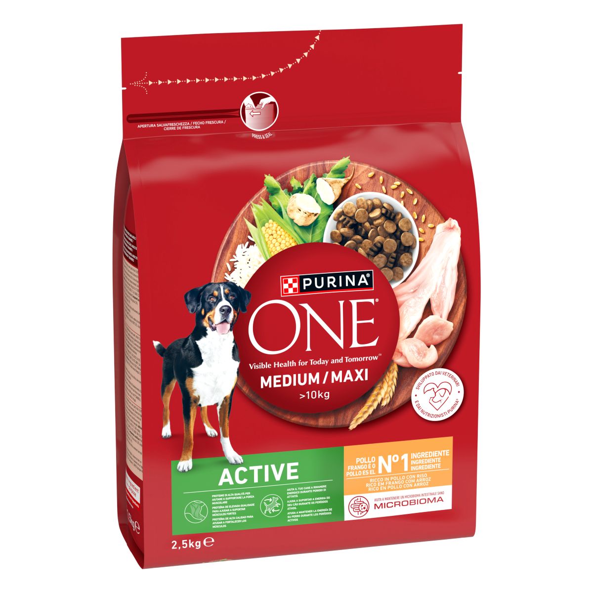 PURINA ONE®&nbsp;Medium / Maxi&nbsp;> 10kg Active Ricco in&nbsp;Pollo con Riso