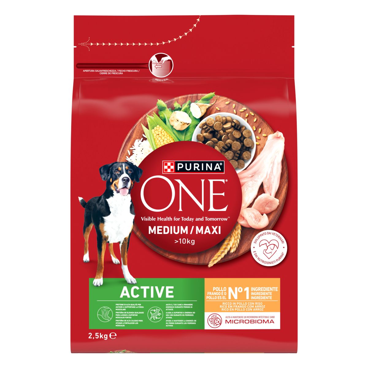 PURINA ONE®&nbsp;Medium / Maxi&nbsp;> 10kg Active Ricco in&nbsp;Pollo con Riso