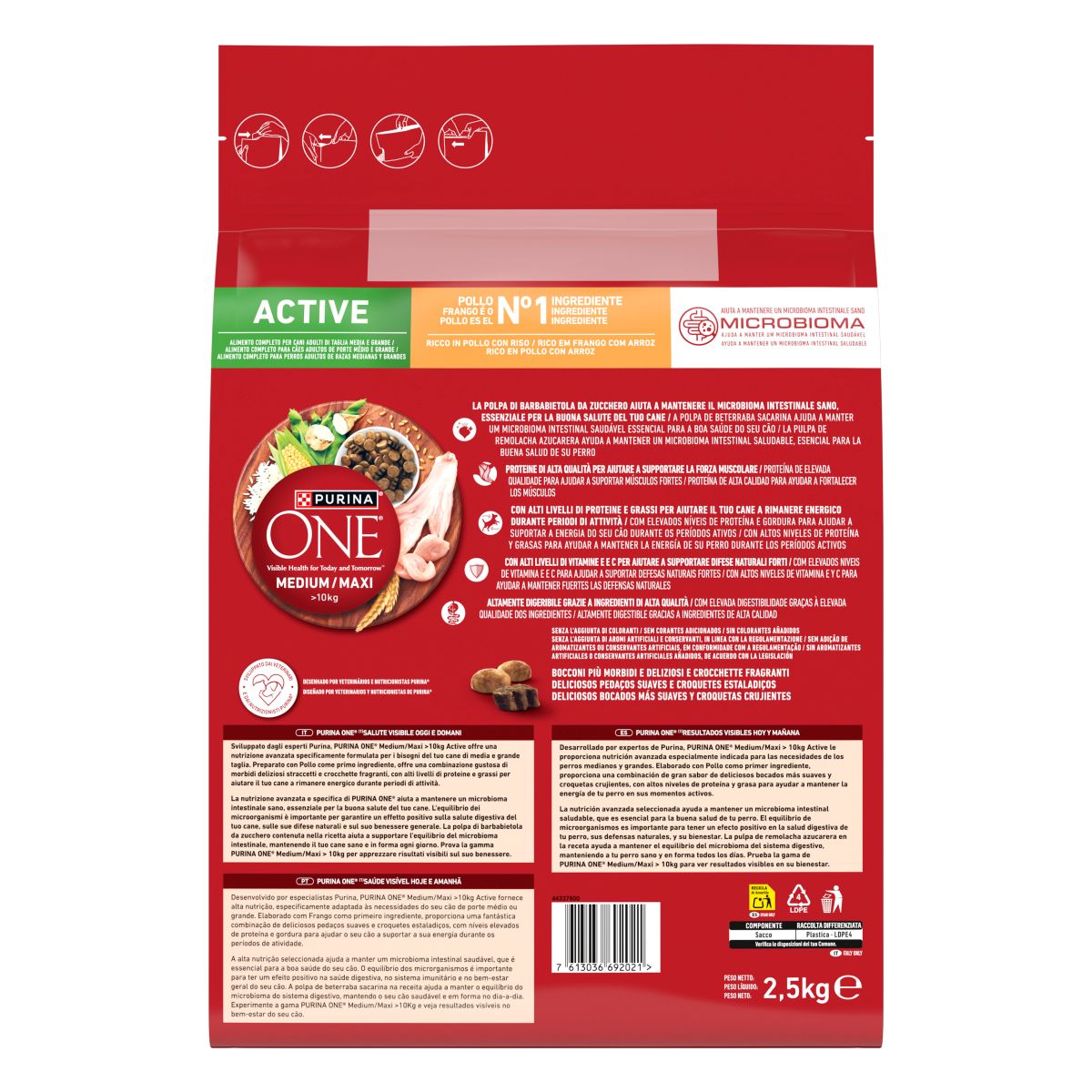 PURINA ONE®&nbsp;Medium / Maxi&nbsp;> 10kg Active Ricco in&nbsp;Pollo con Riso