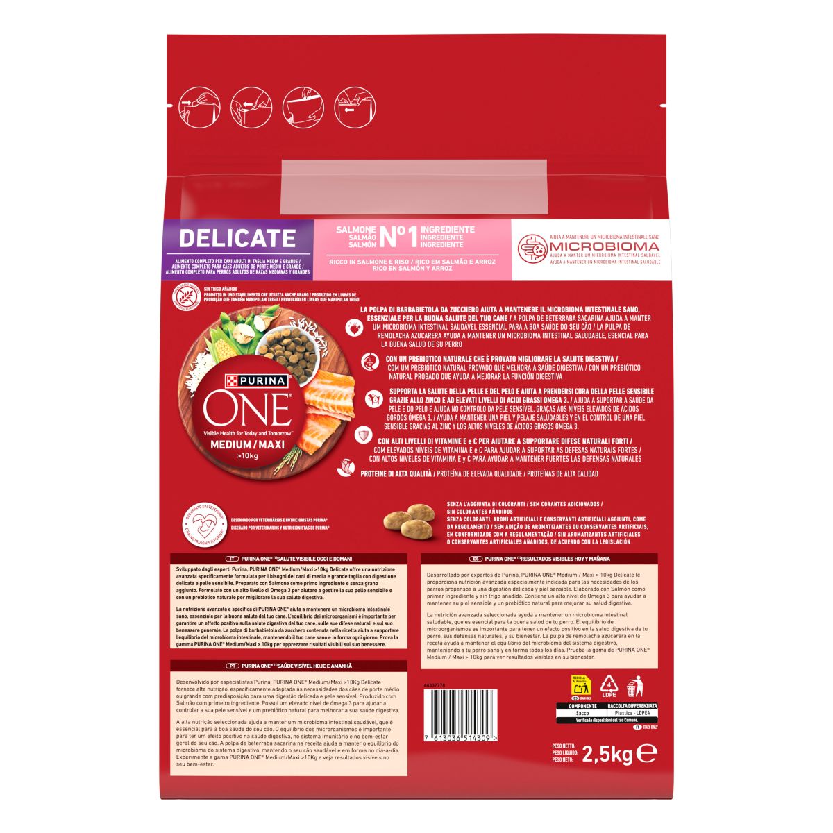 PURINA ONE® Medium / Maxi > 10kg Delicate, Ricco in Salmone e Riso