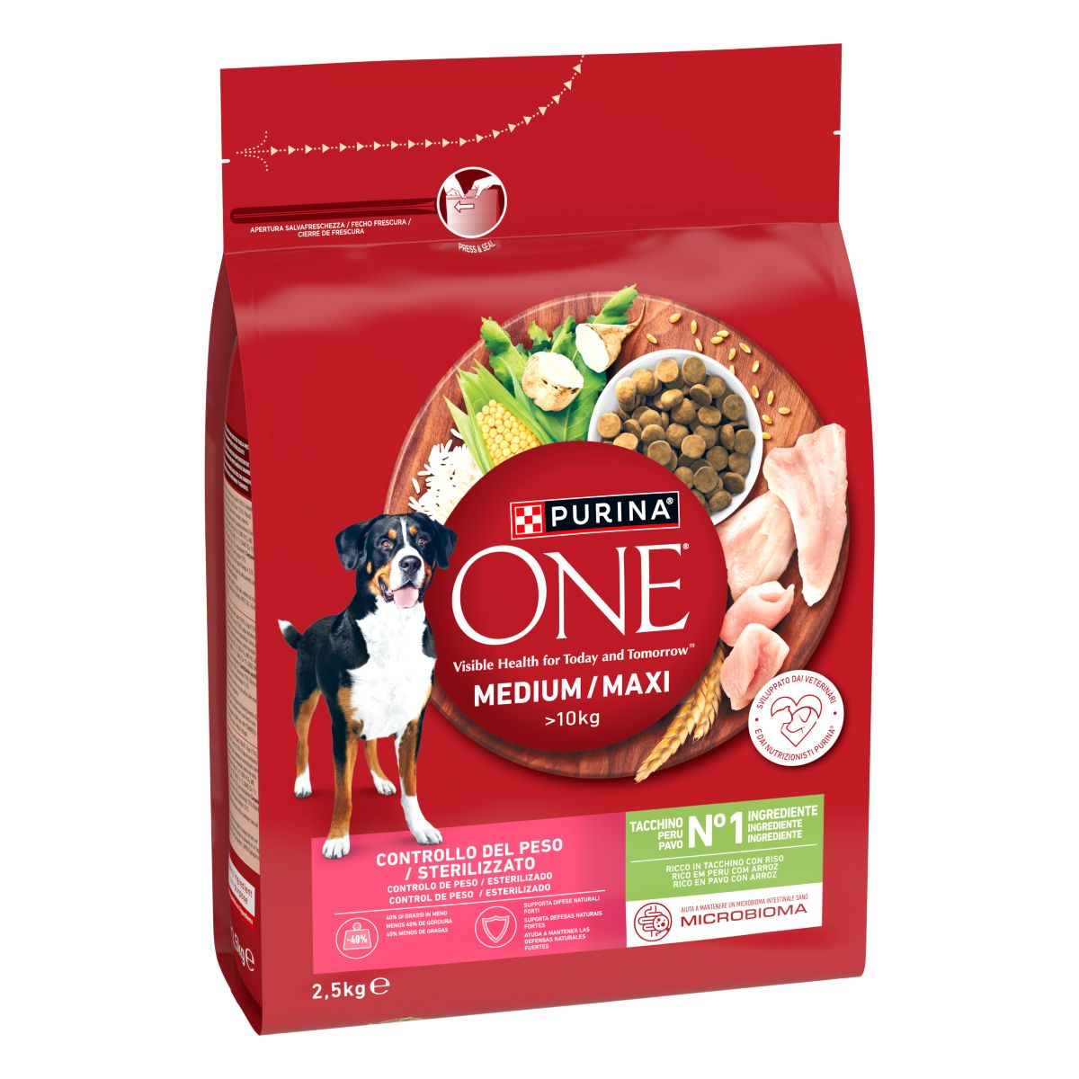 PURINA ONE® Medium / Maxi > 10kg Controllo del peso / Sterilizzato, Ricco in Tacchino con Riso