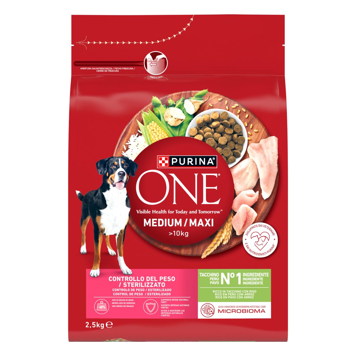 PURINA ONE® Medium / Maxi > 10kg Controllo del peso / Sterilizzato, Ricco in Tacchino con Riso