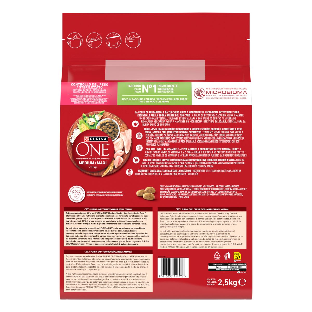 PURINA ONE® Medium / Maxi > 10kg Controllo del peso / Sterilizzato, Ricco in Tacchino con Riso
