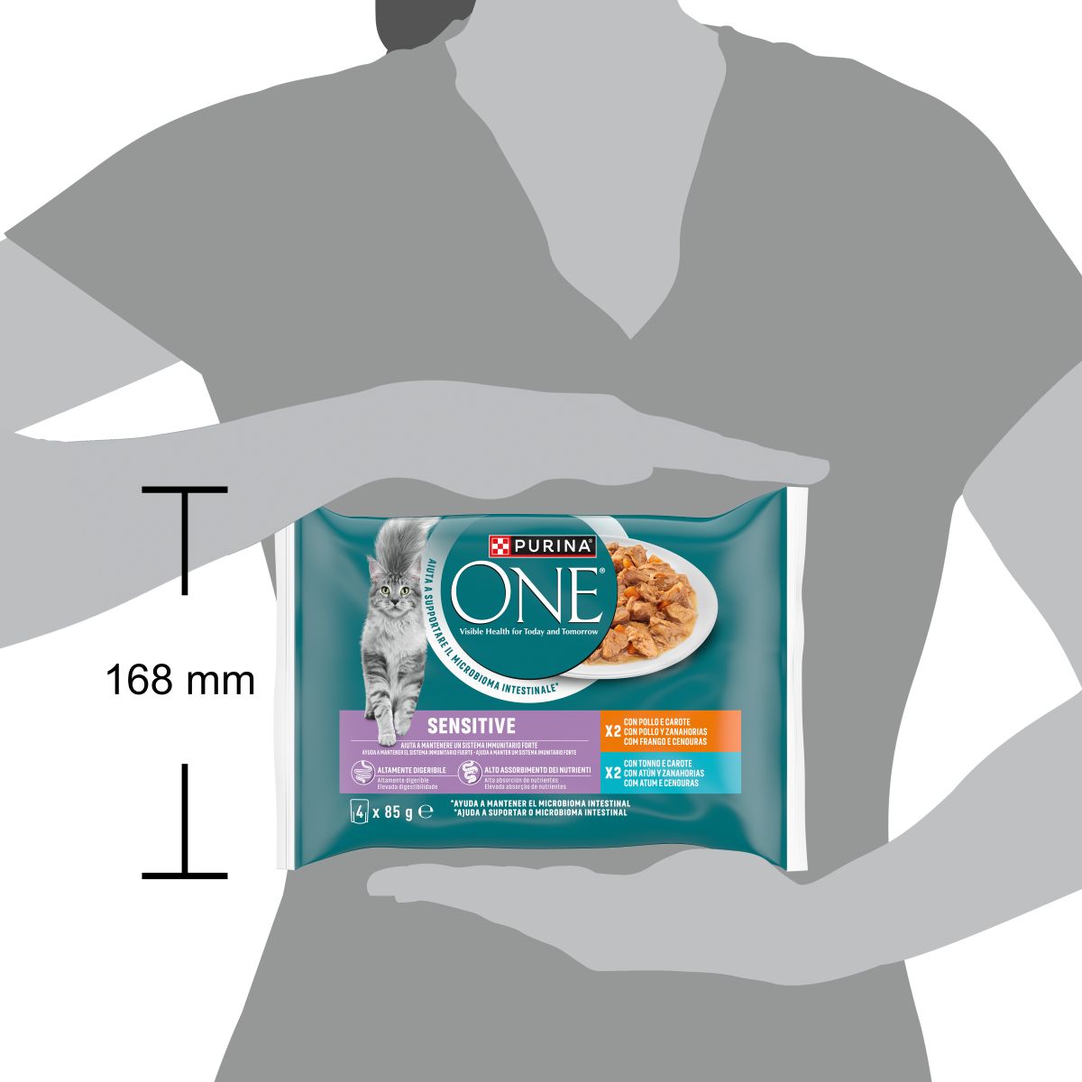 PURINA ONE® SENSITIVE filettini in salsa con Pollo e Carote, Tonno e Carote