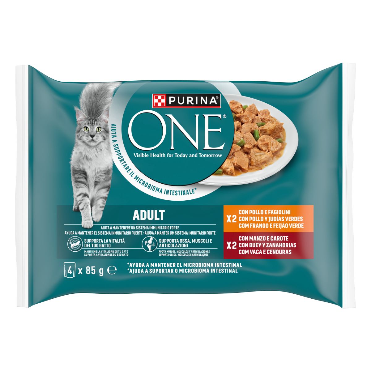 PURINA ONE® ADULT filettini in salsa con Pollo e Fagiolini, Manzo e Carote