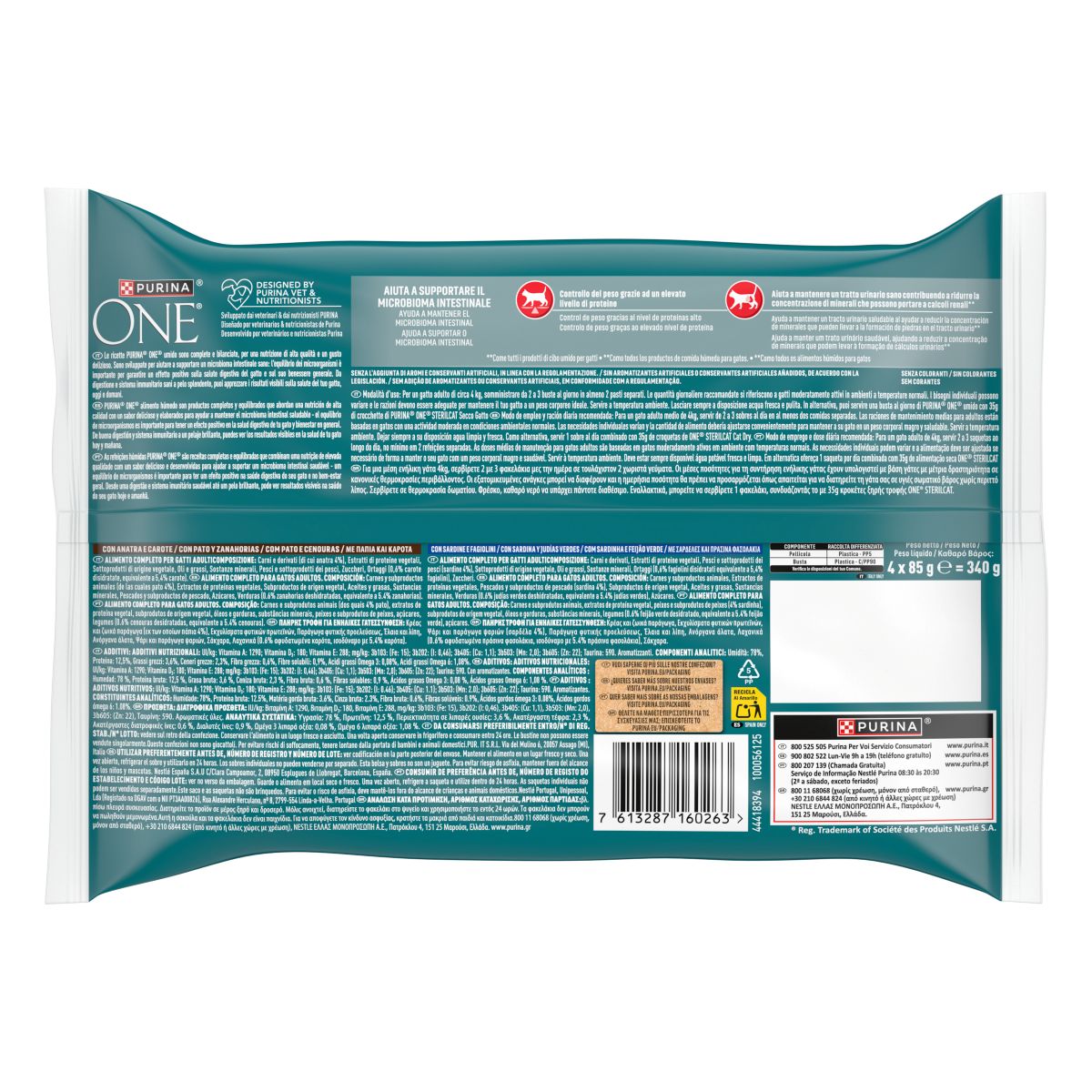 Purina ONE Bifensis Sterilcat 4x85g Anatra e Sardine