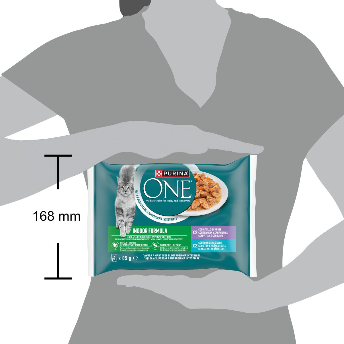 Cibo umido per gatto indoor – Purina ONE® Filettini in salsa con Vitello e Tonno 4x85 g