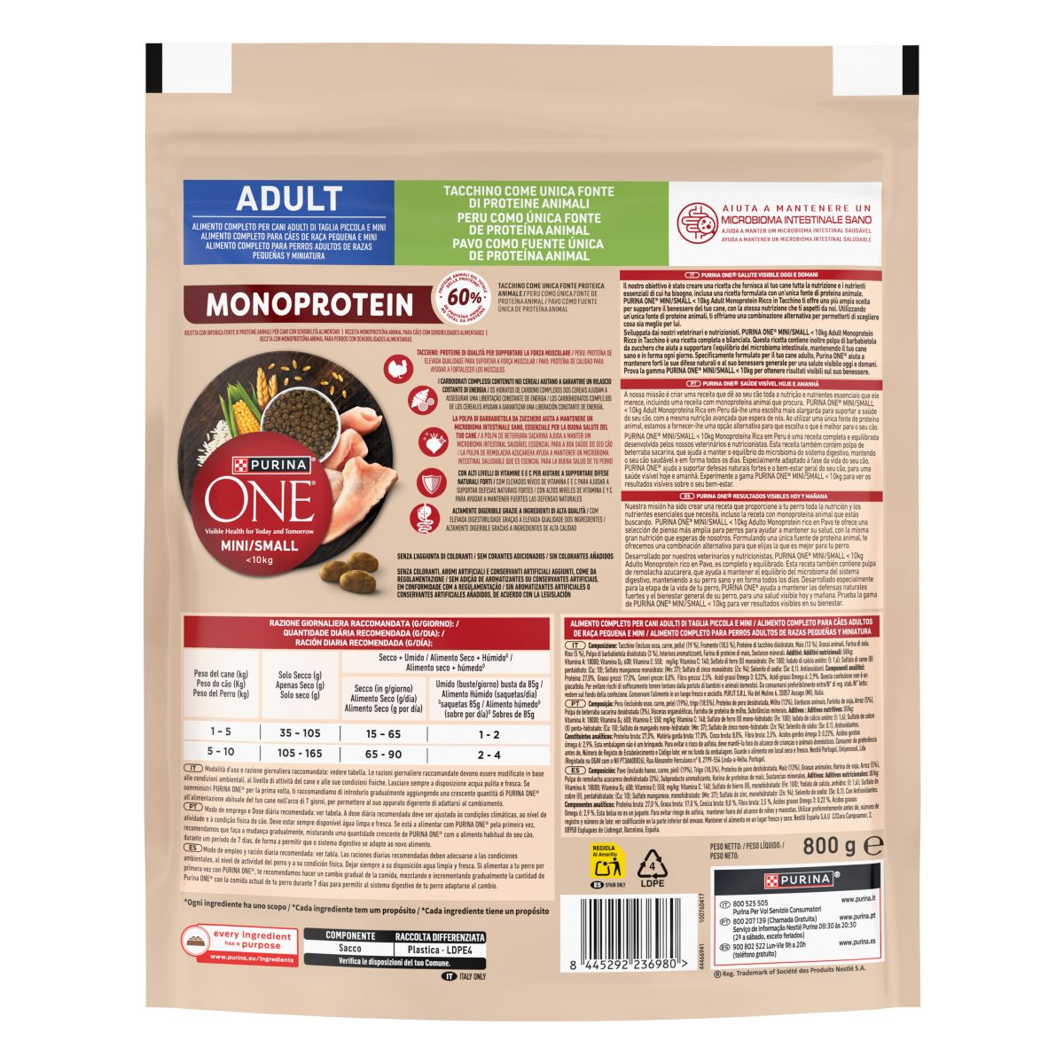 Purina ONE MINI Monoprotein 800g Tacchino 
