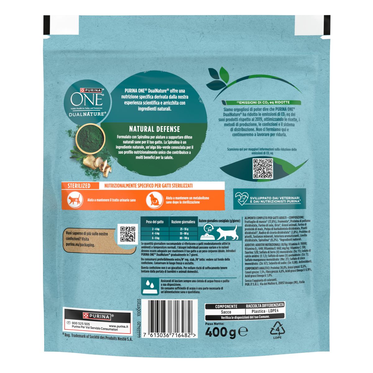 PURINA ONE DUALNATURE Crocchette Gatto Steril Ricco in Manzo e con Spirulina Naturale