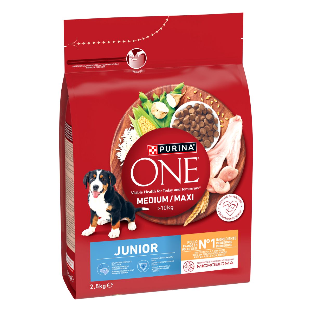 PURINA ONE®&nbsp;Medium / Maxi&nbsp;> 10kg&nbsp;Junior Ricco in&nbsp;Pollo con Riso