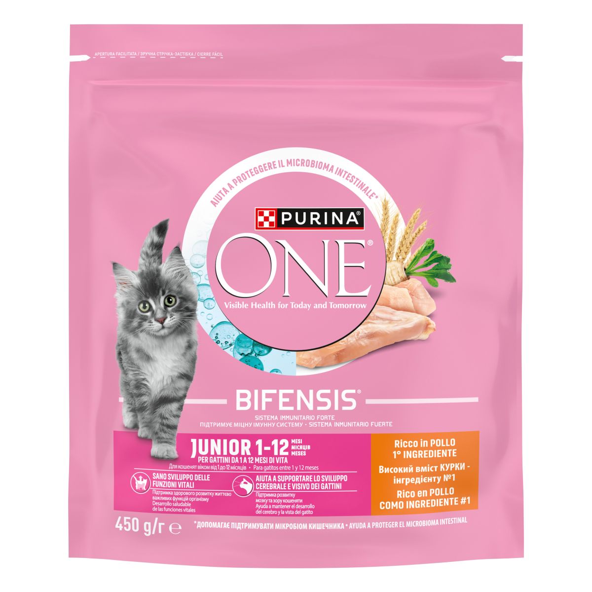 Cibo secco per gatto junior – Purina ONE® Ricco in Pollo e Grano Integrale 450 g
