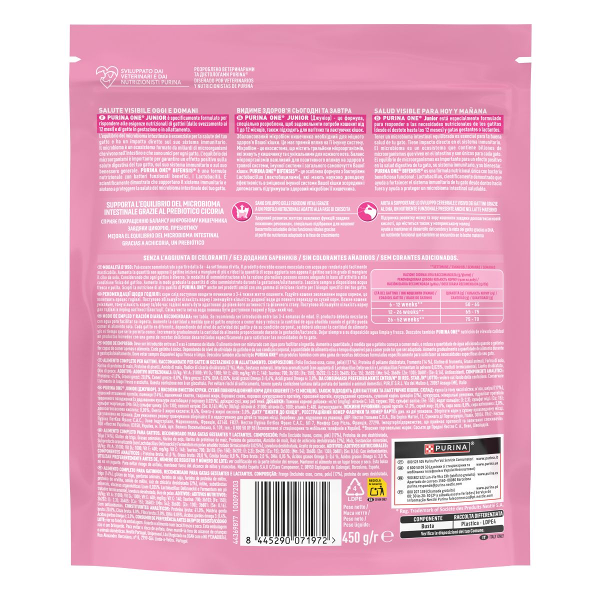 Cibo secco per gatto junior – Purina ONE® Ricco in Pollo e Grano Integrale 450 g
