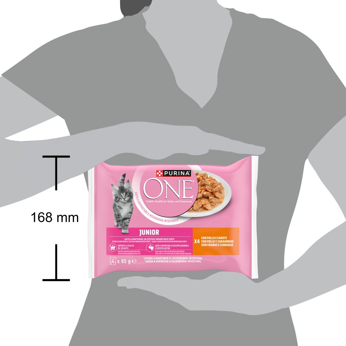 Cibo umido per gattino Junior – Purina ONE® Filettini in Salsa con Pollo e Carote 4x85 g