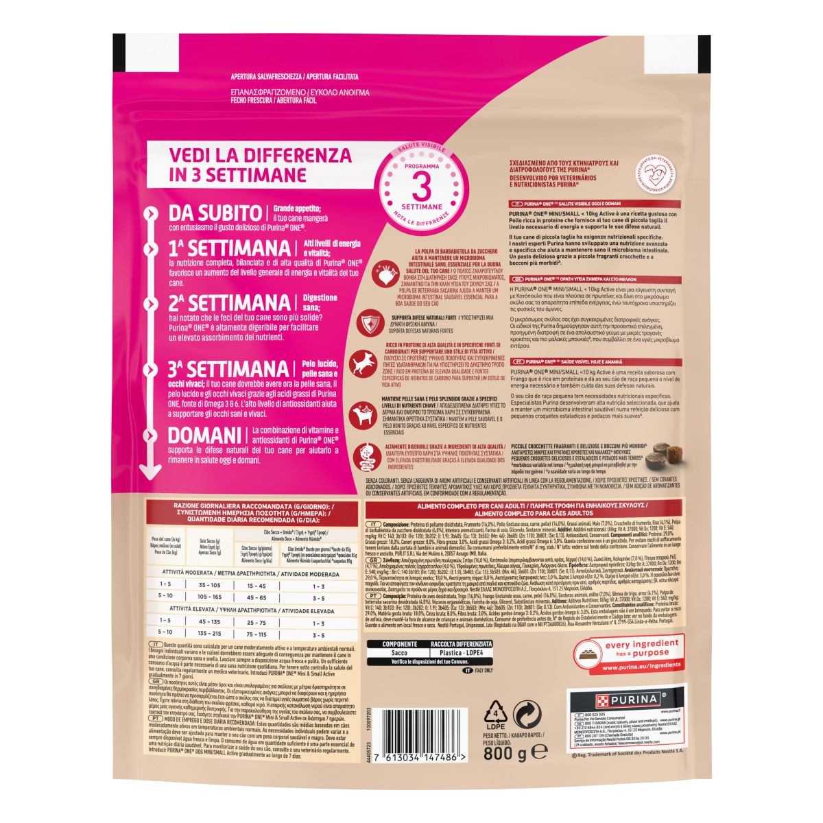 PURINA ONE® MINI/SMALL < 10kg Active Ricco in Pollo Con Riso