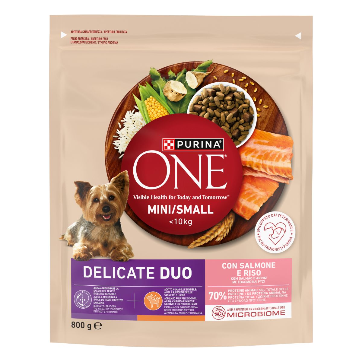 PURINA ONE® MINI/SMALL < 10kg Delicate Con Salmone e Riso