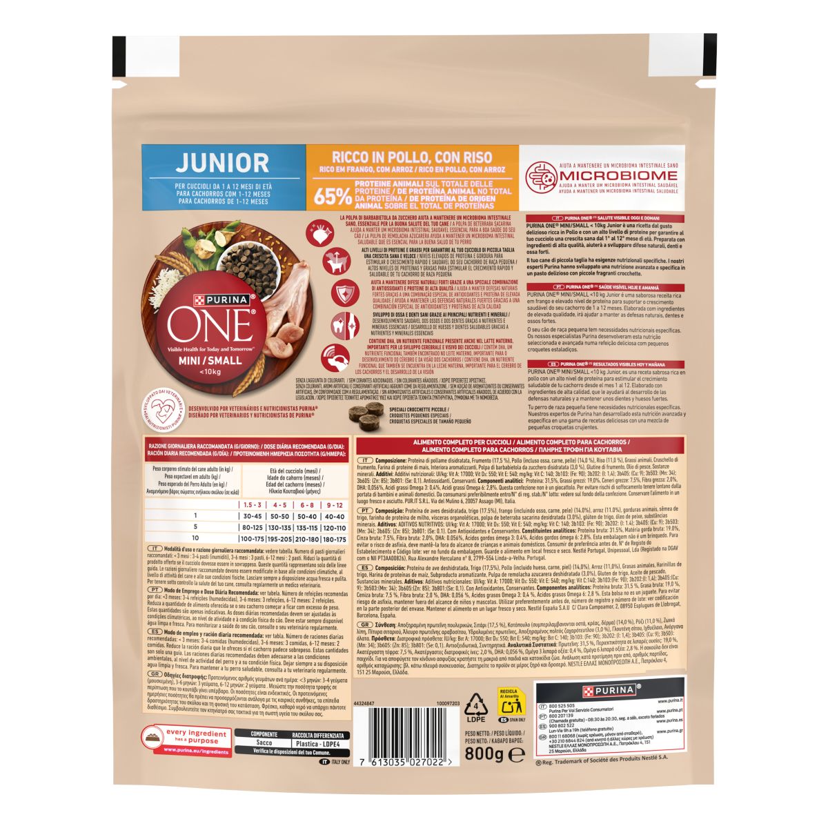 PURINA ONE® MINI/SMALL < 10kg Junior Ricco in Pollo con Riso
